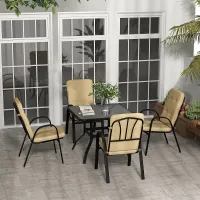 Outsunny Garden Dining Set, Glass Table w/ Umbrella Hole Beige