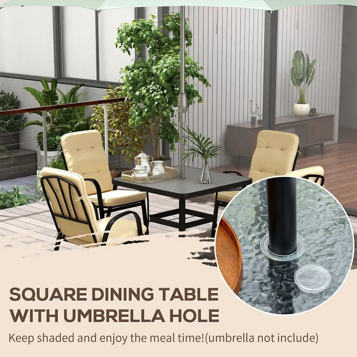 Outsunny Garden Dining Set, Glass Table w/ Umbrella Hole Beige