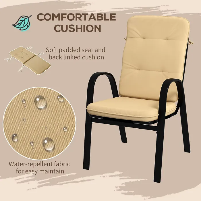 Outsunny Garden Dining Set, Glass Table w/ Umbrella Hole Beige