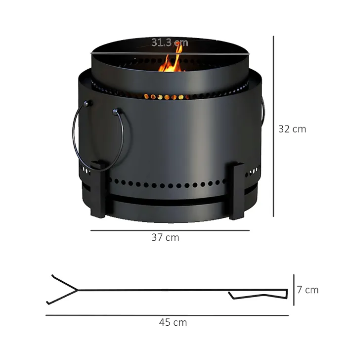 Outsunny 37cm Smokeless Wood Burning Firepit Metal Fire Pit, Black