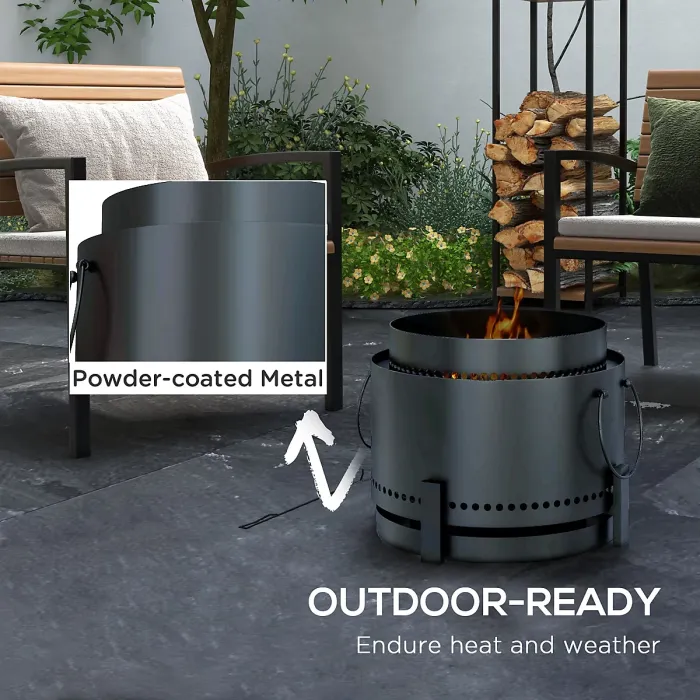 Outsunny 37cm Smokeless Wood Burning Firepit Metal Fire Pit, Black