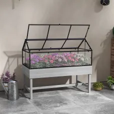 Outsunny Raised Garden Bed with Polycarbonate Panel, Distressed Grey