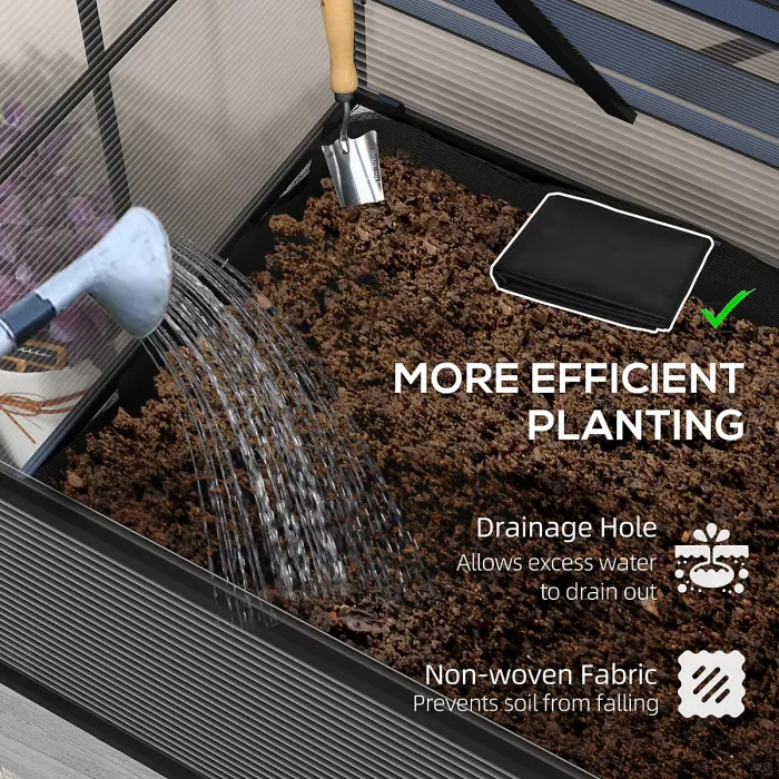 Outsunny Raised Garden Bed with Polycarbonate Panel, Distressed Grey