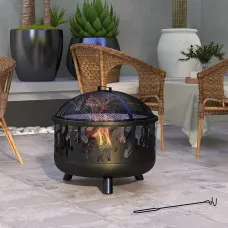 Outsunny 61.5cm 2-In-1 Outdoor Fire Pit & Firewood BBQ Garden Cooker Heater