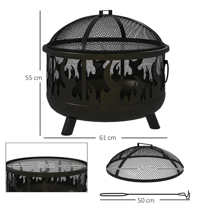 Outsunny 61.5cm 2-In-1 Outdoor Fire Pit & Firewood BBQ Garden Cooker Heater