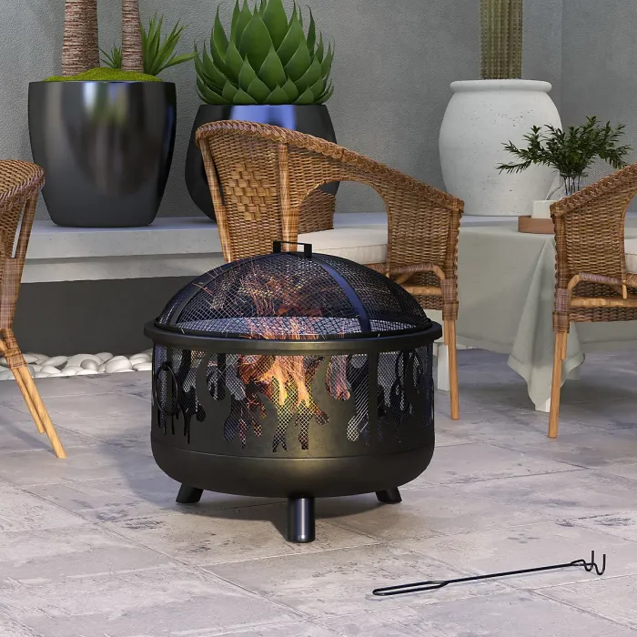 Outsunny 61.5cm 2-In-1 Outdoor Fire Pit & Firewood BBQ Garden Cooker Heater