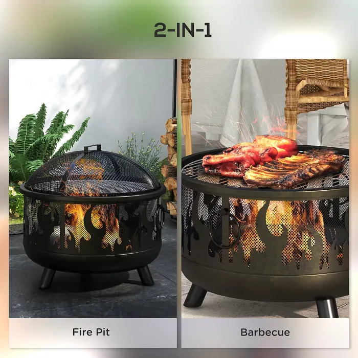 Outsunny 61.5cm 2-In-1 Outdoor Fire Pit & Firewood BBQ Garden Cooker Heater