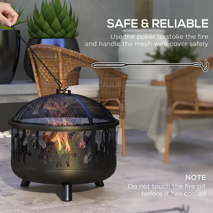 Outsunny 61.5cm 2-In-1 Outdoor Fire Pit & Firewood BBQ Garden Cooker Heater