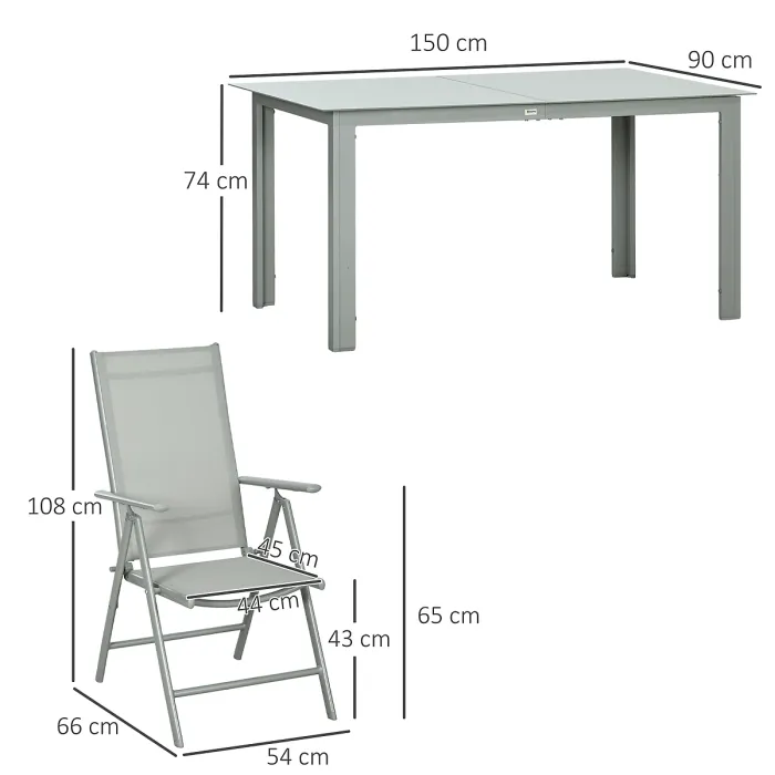 Outsunny 7 Piece Garden Dining Set, Outdoor Table and 6 Chair, Aluminium, Grey