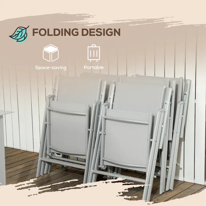 Outsunny 7 Piece Garden Dining Set, Outdoor Table and 6 Chair, Aluminium, Grey