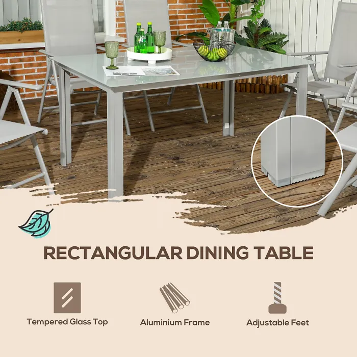 Outsunny 7 Piece Garden Dining Set, Outdoor Table and 6 Chair, Aluminium, Grey