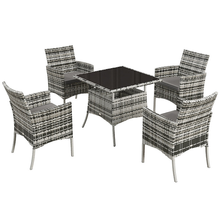 Outsunny Rattan Outdoor Dining Table and Chairs for 4, Mixed Grey