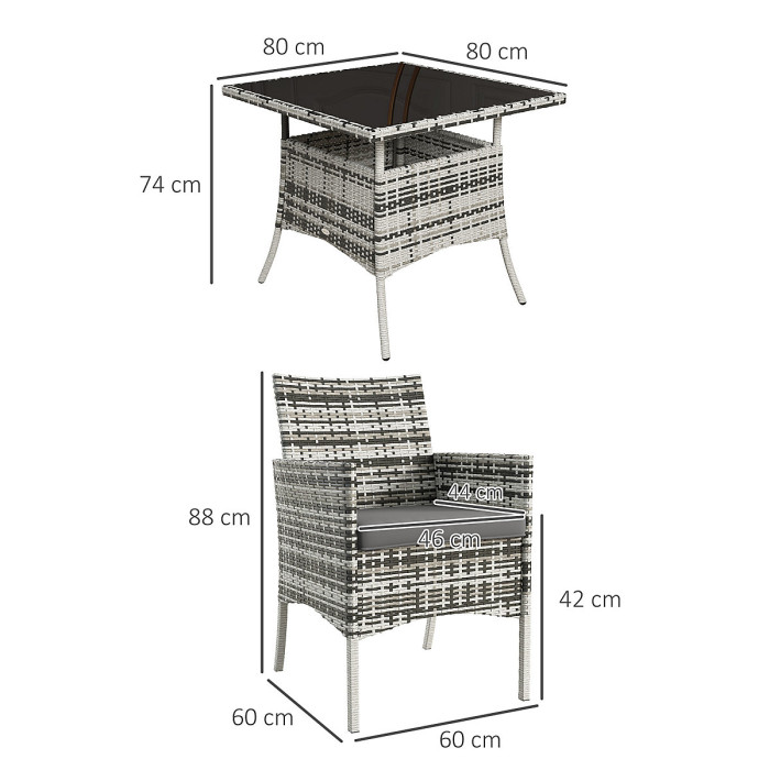 Outsunny Rattan Outdoor Dining Table and Chairs for 4, Mixed Grey
