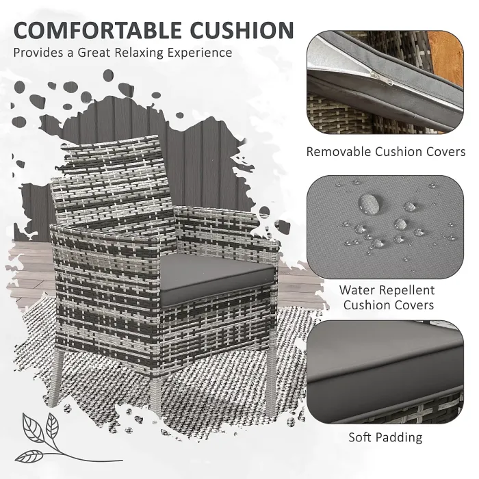 Outsunny Rattan Outdoor Dining Table and Chairs for 4, Mixed Grey