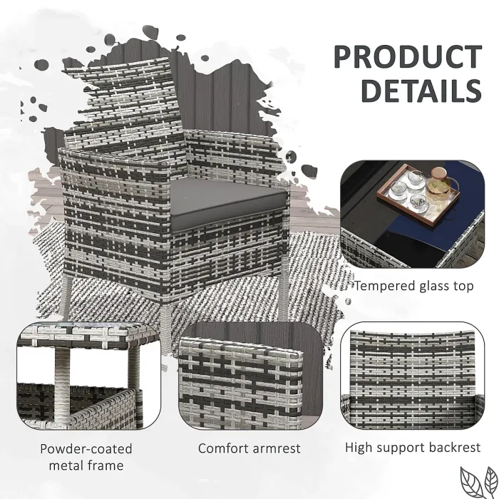 Outsunny Rattan Outdoor Dining Table and Chairs for 4, Mixed Grey