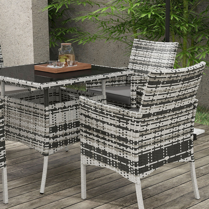 Outsunny Rattan Outdoor Dining Table and Chairs for 4, Mixed Grey