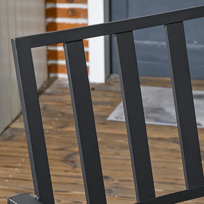 Outsunny 7 PCs Garden Dining Set w/ Stackable Chairs and Metal Top Table, Black