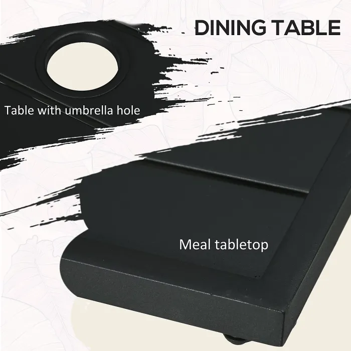 Outsunny Garden Dining Set w/ 4 Stackable Cushioned Chairs and Metal Top Table