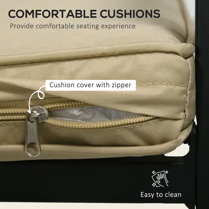 Outsunny Garden Dining Set w/ 4 Stackable Cushioned Chairs and Metal Top Table