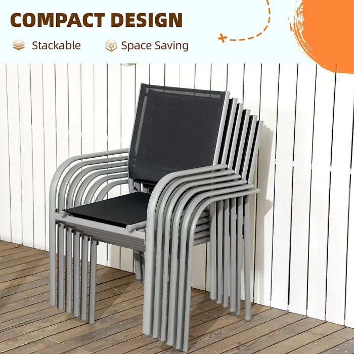 Outsunny 7 Piece Garden Dining Set, Steel Outdoor Table and Chairs, Black