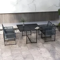 Outsunny 5 Pieces Patio Dining Set with Foldable Back, Dark Grey