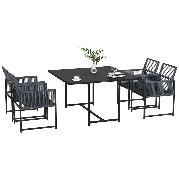 Outsunny 5 Pieces Patio Dining Set with Foldable Back, Dark Grey