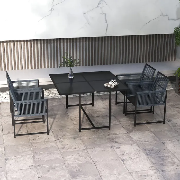 Outsunny 5 Pieces Patio Dining Set with Foldable Back, Dark Grey