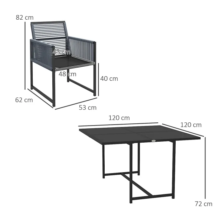 Outsunny 5 Pieces Patio Dining Set with Foldable Back, Dark Grey