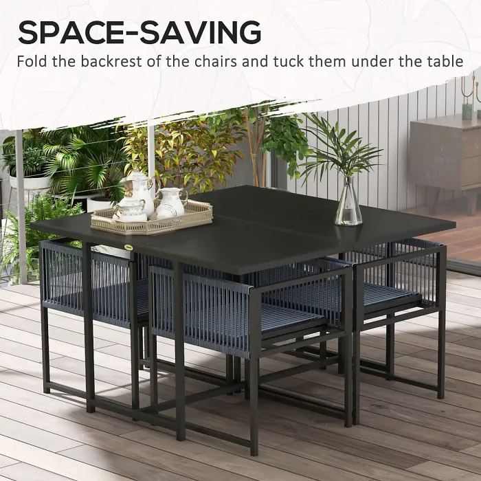 Outsunny 5 Pieces Patio Dining Set with Foldable Back, Dark Grey