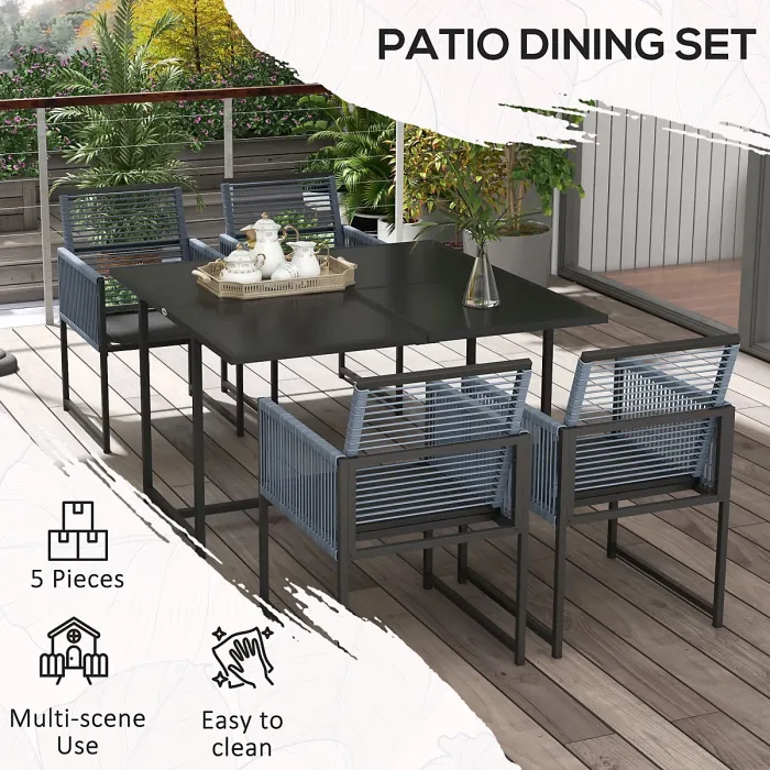 Outsunny 5 Pieces Patio Dining Set with Foldable Back, Dark Grey