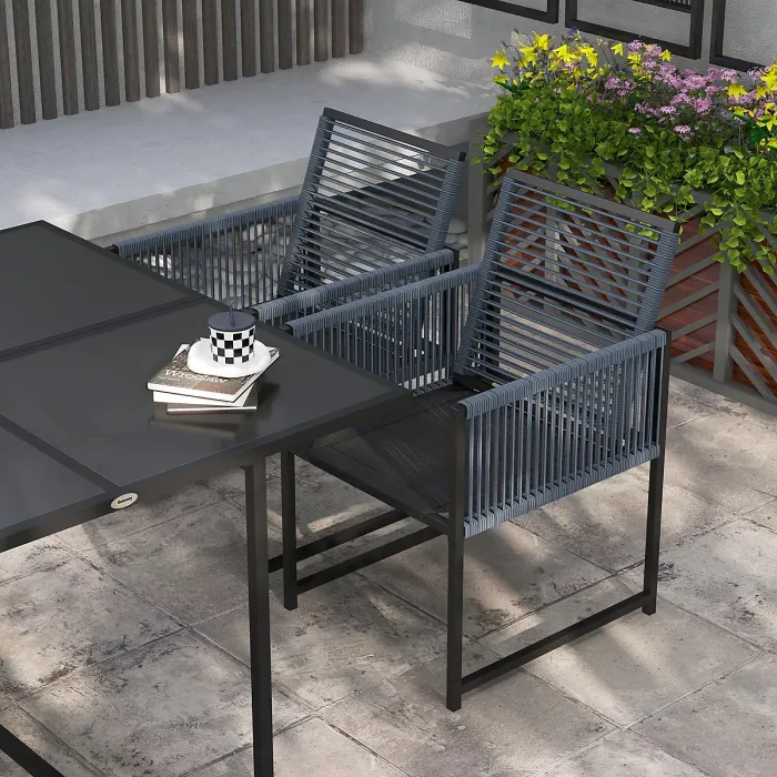 Outsunny 5 Pieces Patio Dining Set with Foldable Back, Dark Grey