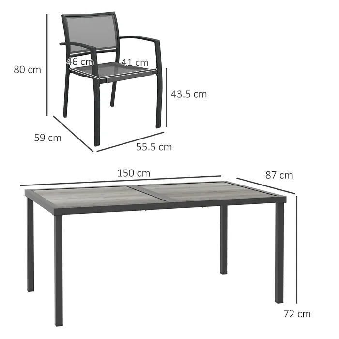 Outsunny 7 Pieces Patio Dining Set with 6 Stackable Chairs for Poolside, Grey