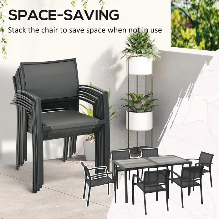 Outsunny 7 Pieces Patio Dining Set with 6 Stackable Chairs for Poolside, Grey