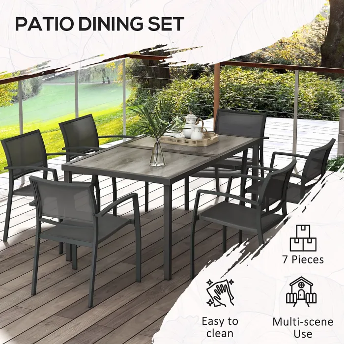 Outsunny 7 Pieces Patio Dining Set with 6 Stackable Chairs for Poolside, Grey