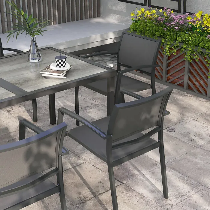 Outsunny 7 Pieces Patio Dining Set with 6 Stackable Chairs for Poolside, Grey