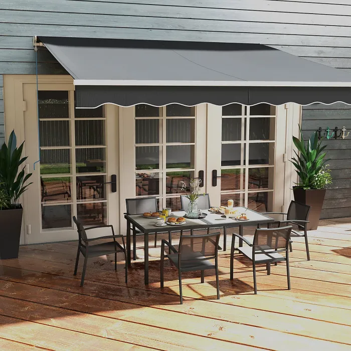 Outsunny 7 Pieces Patio Dining Set with 6 Stackable Chairs for Poolside, Grey