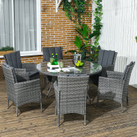 Outsunny 6 Seater Rattan Outdoor Dining Set with Cushions, Mixed Grey