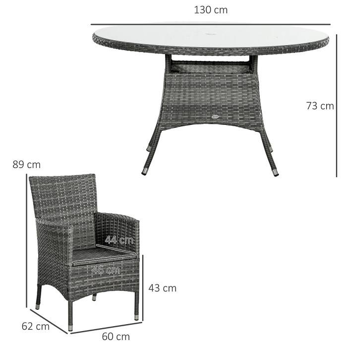 Outsunny 6 Seater Rattan Outdoor Dining Set with Cushions, Mixed Grey