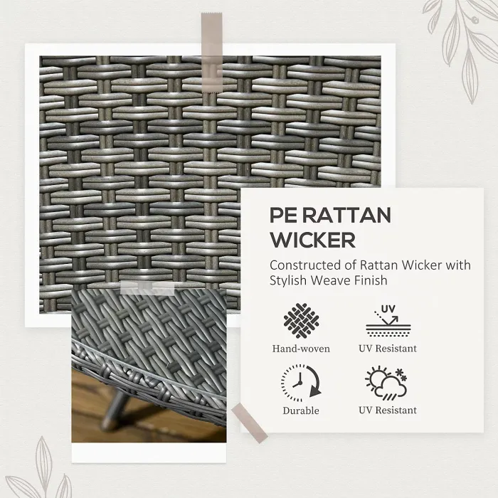 Outsunny 6 Seater Rattan Outdoor Dining Set with Cushions, Mixed Grey