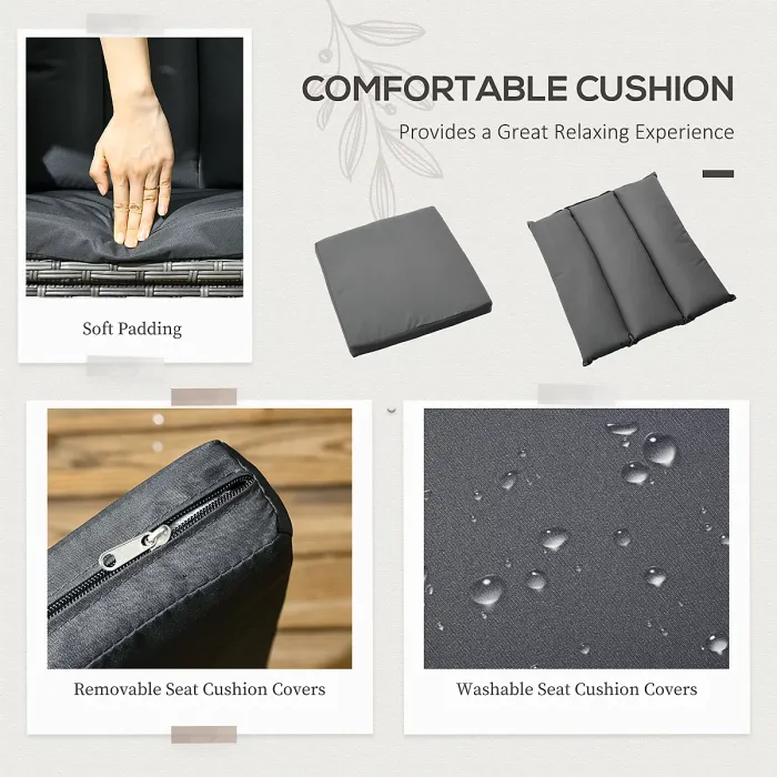 Outsunny 6 Seater Rattan Outdoor Dining Set with Cushions, Mixed Grey