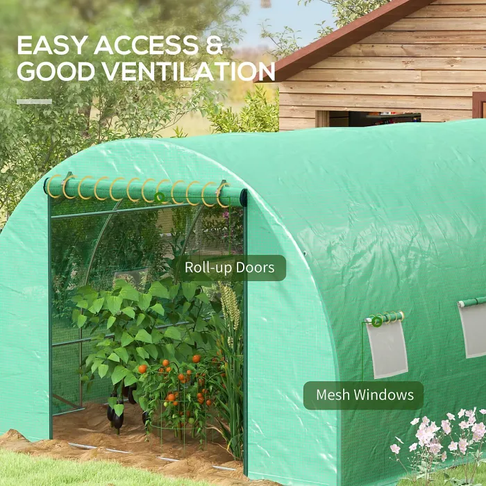 Outsunny Polytunnel Green House with Sprinkler System, Wide Door, 4 x 3(m)