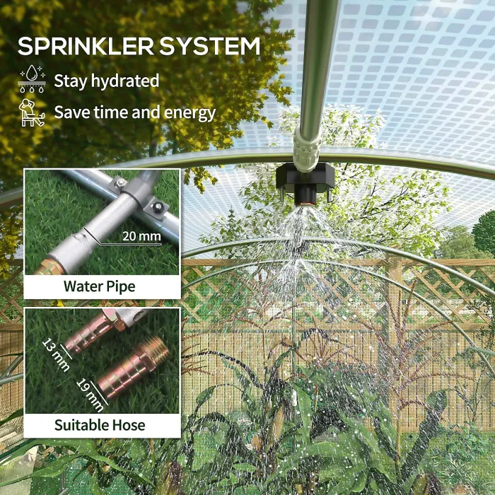Outsunny Polytunnel Green House with Sprinkler System, Wide Door, 3 x 2m