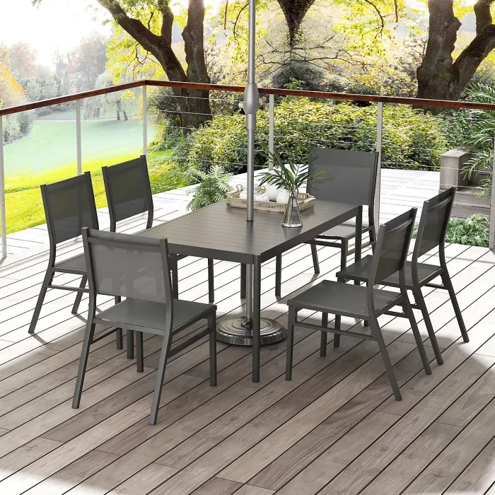 Outsunny 7 Piece Garden Dining Set with Breathable Mesh Seat, Aluminium Top