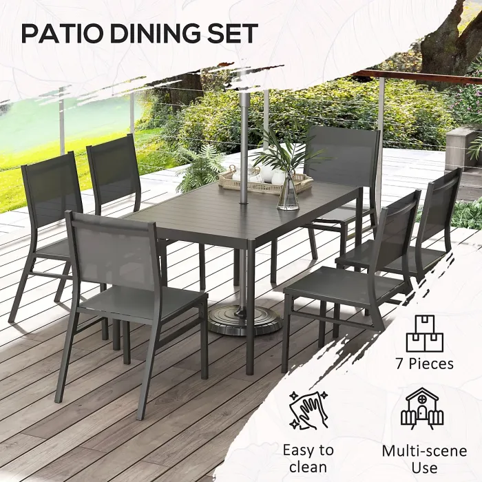 Outsunny 7 Piece Garden Dining Set with Breathable Mesh Seat, Aluminium Top