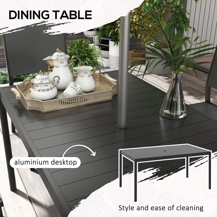 Outsunny 7 Piece Garden Dining Set with Breathable Mesh Seat, Aluminium Top