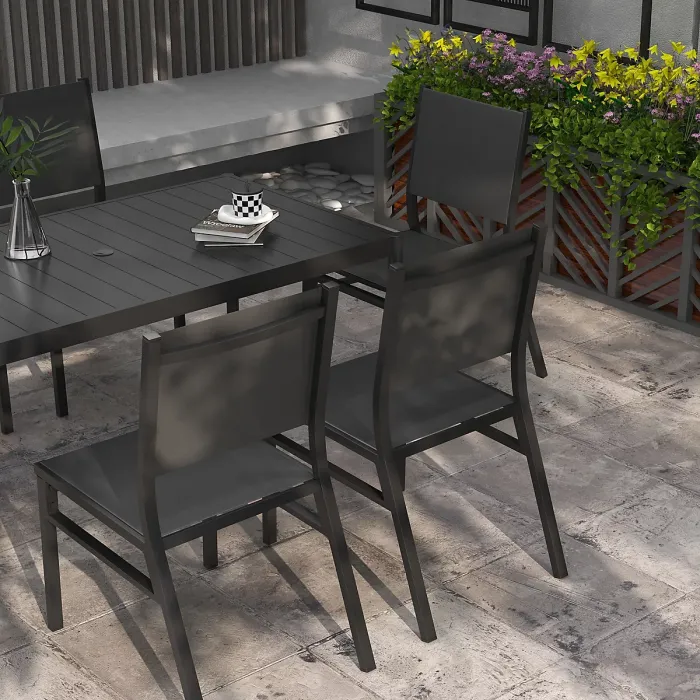 Outsunny 7 Piece Garden Dining Set with Breathable Mesh Seat, Aluminium Top
