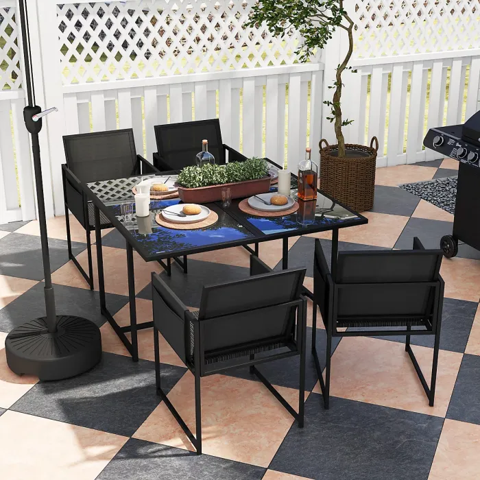 Outsunny 4 Seater Outdoor Table and Chairs with Adjustable Backrest for Garden