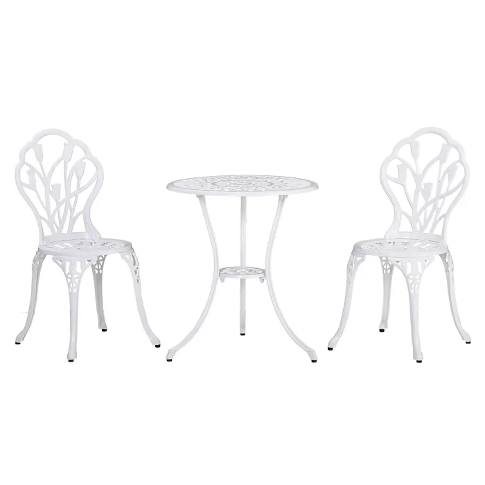 Outsunny 3 Piece Bistro Set, Aluminium Garden Furniture with Umbrella Hole