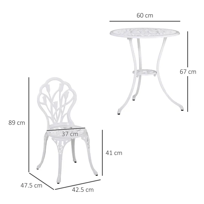 Outsunny 3 Piece Bistro Set, Aluminium Garden Furniture with Umbrella Hole