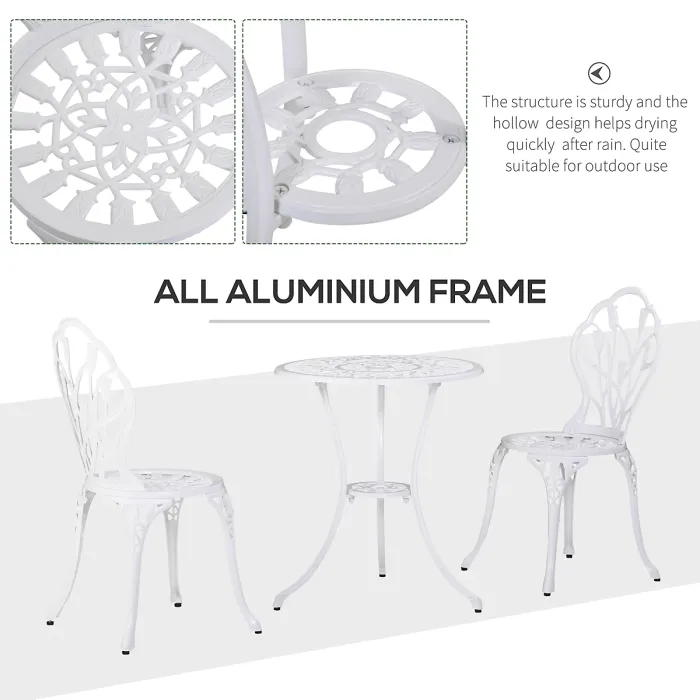 Outsunny 3 Piece Bistro Set, Aluminium Garden Furniture with Umbrella Hole